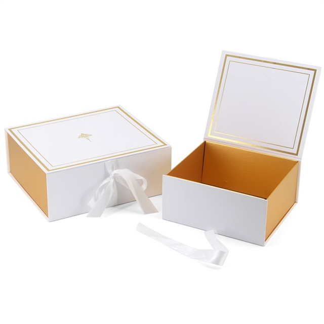 Large White Paper Gift Box with Ribbon