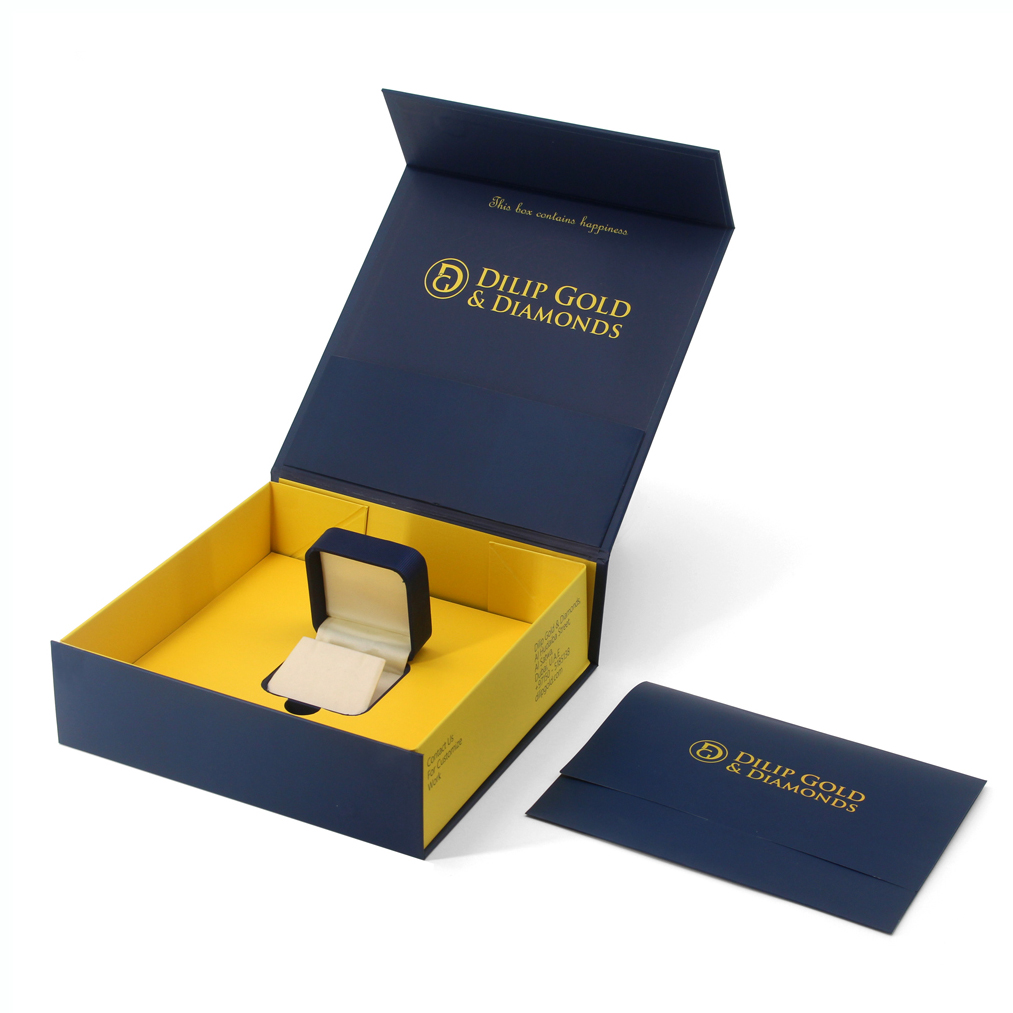 Custom Folding Magnetic Jewelry Box with Gold Foil Stamping Logo
