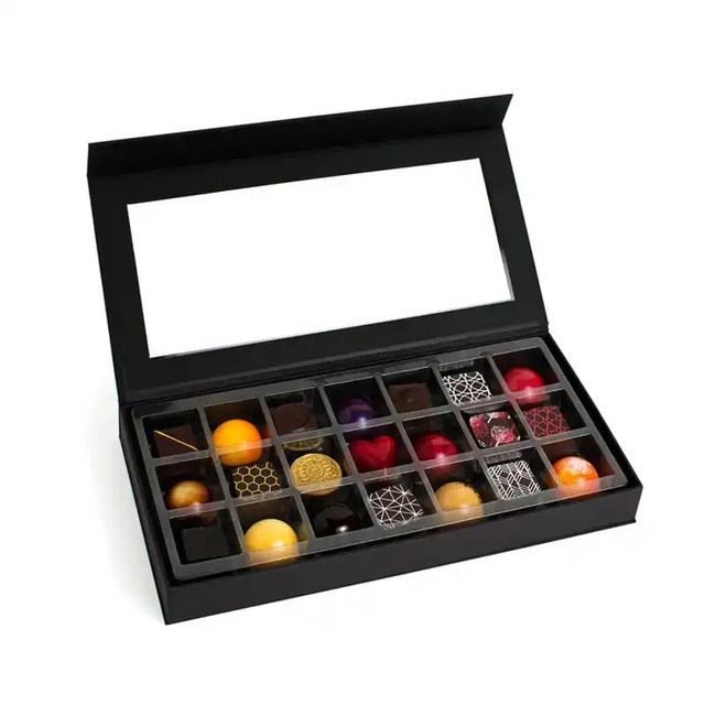 Custom Premium Sweets Chocolate Truffle Packaging Box with Plastic Dividers And Window
