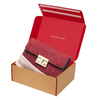 Custom Kraft Peel‑and‑Seal Mailer Box with Printed Red Interior for Handbag Packaging