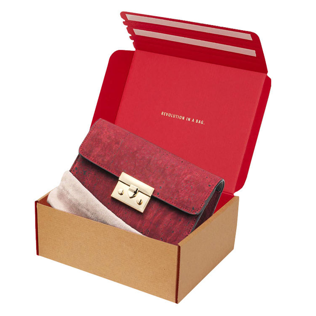 Custom Kraft Peel‑and‑Seal Mailer Box with Printed Red Interior for Handbag Packaging