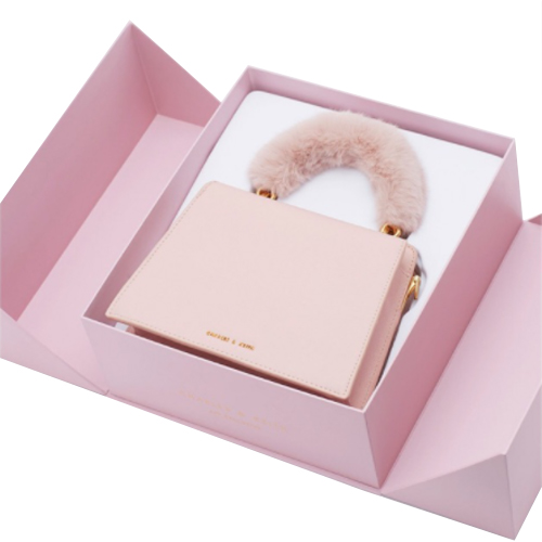 Custom Pink Collapsible Double Door Gift Box With Branded Satin Ribbon & Foam Insert